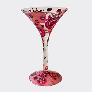 Lolita "Razzmatazz" Martini Glass Hand-Painted Floral Swirls Pink Red Purple